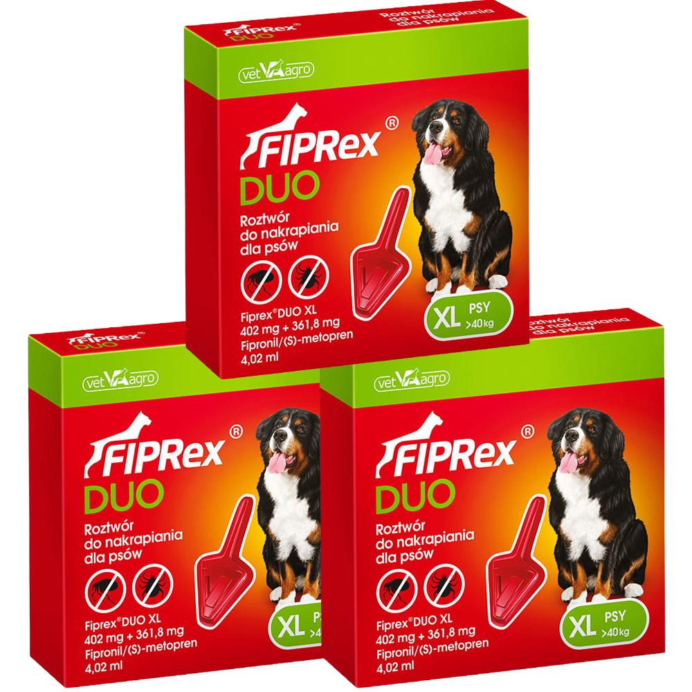 Fiprex DUO XL KROPLE na Pchły i Kleszcze dla Psa powyżej 40kg Ochrona na 90 dni